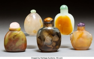 78007: A Group of Five Chinese Chalcedony Snuff Bottles