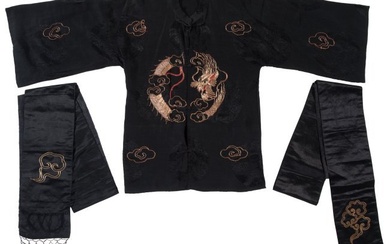 78107: A Chinese Embroidered Black 'Dragon' Jacket with