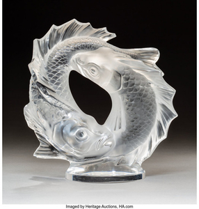 79207: Lalique Clear and Frosted Glass Deux Poissons Po