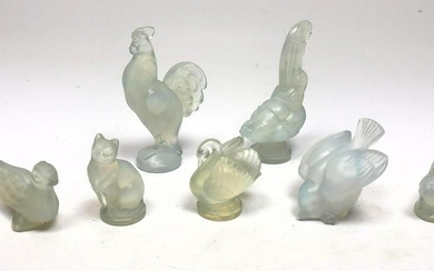 7pc SABINO Opalescent Glass Animal Figurines. Two chick