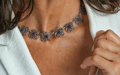 82 A lapis-lazuli and silver necklace by Louis Wiese
