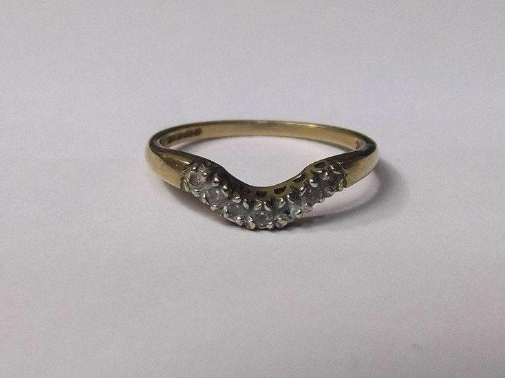 9 Ct Gold CZ Wishbone Ring, UK Size O 1/2, US 7.5