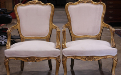 Pair of Louis XV style giltwood fauteuils