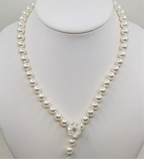 925 Silver - Top grade 8x9mm Akoya Pearls - Necklace