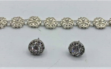 .925 Sterling Silver Bracelet and Earrings, Rhinestones