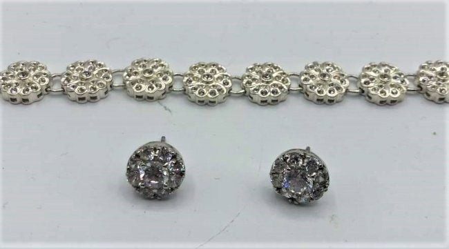 .925 Sterling Silver Bracelet and Earrings, Rhinestones