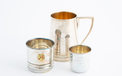 925 silver jug and two 800 silver glasses