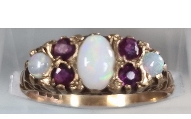 9ct gold opal and ruby ring. 1.8g approx. Size M1/2. (B....