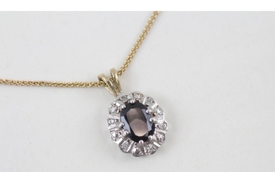 9ct gold sapphire & diamond pendant necklace (3.5g)