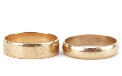 9ct gold wedding band and an unmarked gold wedding band, tes...