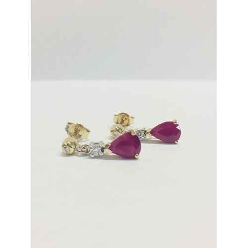 9ct white/yellow gold Ruby Diamond Earrings,2X7mmx5mm Ruby 1...