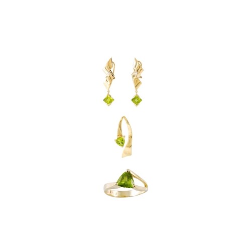 A 14CT GOLD AND PERIDOT SUITE OF USA DESIGNER JEWELLERY, com...