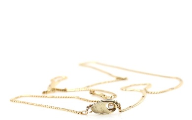 A 14k gold necklace mounted with clasp set with cultured pearl. Weight...