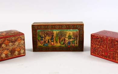A 19TH / 20TH CENTURY PERSIAN PAINTED & INLAID LIDDED