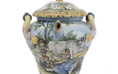 A 19th century Southern Italy polychrome maiolica flask