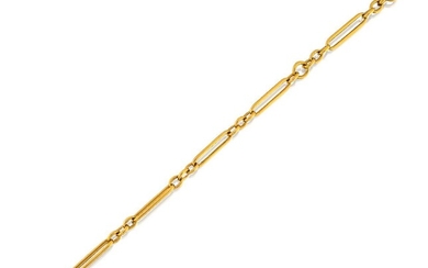 A 19th century gold watch chain, of fetter and three-link design, length 44.0cm