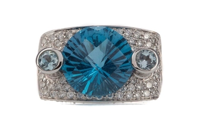 A BLUE GEM SET AND DIAMOND RING