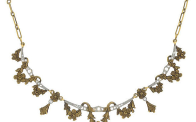 A Belle Époque 18ct gold rose-cut diamond floral necklace.