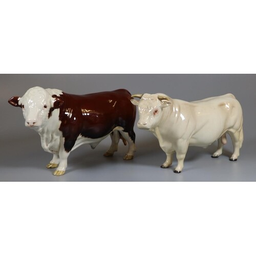 A Beswick Charolais study of a bull, together with another B...