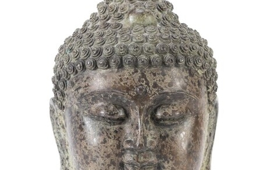 A CHINESE BRONZE HEAD OF BUDDHA 20TH CENTURY.