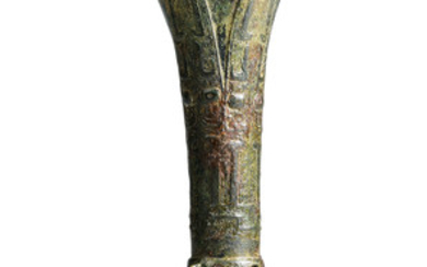 A CHINESE BRONZE RITUAL WINE VESSEL, GU, SHANG DYNASTY, 12TH-11TH CENTURY B.C.