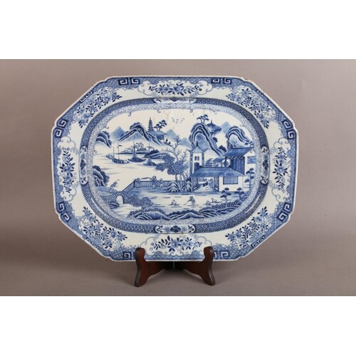A CHINESE PORCELAIN OCTAGONAL MEAT PLATE decorated in underg...