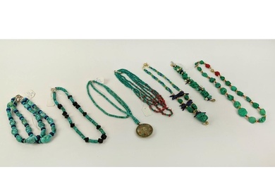 A COLLECTION OF TURQUOISE JEWELLERY, comprising a turquoise ...