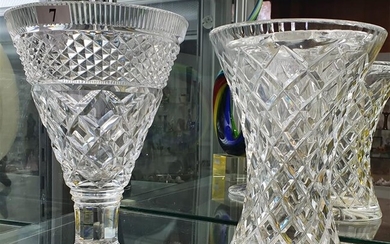 A CRYSTAL FOOTED VASE AND ONE OTHER WITH A FROG