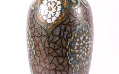 A Ceramic Cloissone Design Vase (H:41cm) together with a small gilt lidded container
