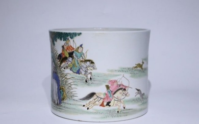 A Chinese Wucai Porcelain Brush Pot of Figures Story