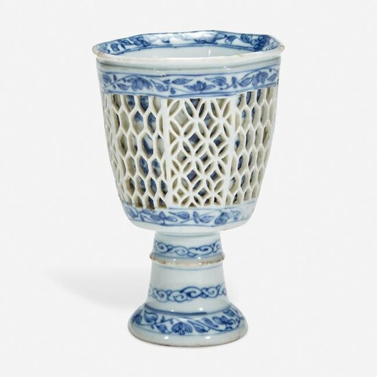A Chinese blue and white porcelain reticulated stemmed