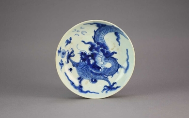 A Chinese blue and white saucer dish, Qing Dynasty