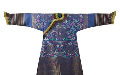 A Chinese blue-ground damask dragon robe, 19th century