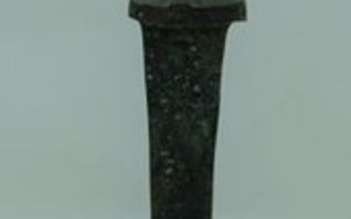 A Chinese bronze sword on a stand 38cm (2)