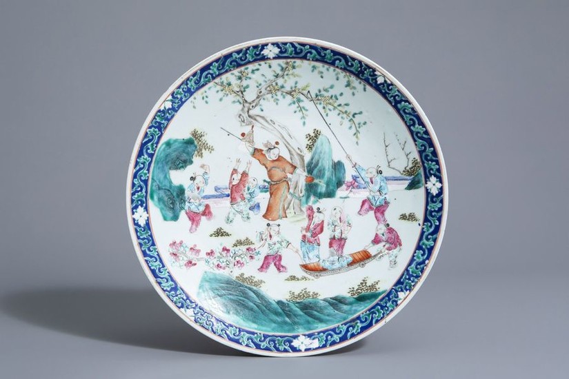 A Chinese famille rose charger with playing boys...