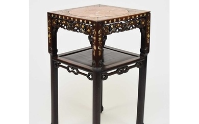 A Chinese inlaid hongmu and marble urn stand Qing Dynasty, 1...
