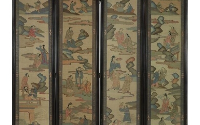 A Chinese kesi tapestry four-panel screen in later