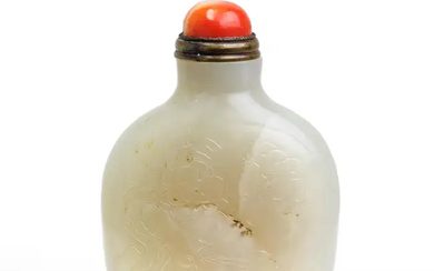 A Chinese pale green jade 'crane and deer' snuff bottle Late Qing...
