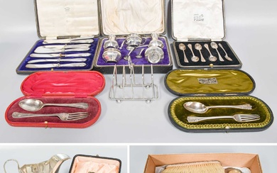 A Collection of Assorted Silver, including a cased condiment-set; a...