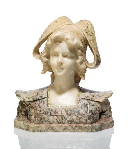 A Continental carved alabaster bust of a...