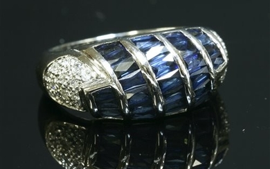 A Continental white gold, sapphire and diamond bombé ring