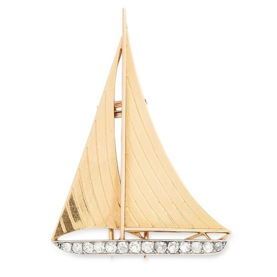 A DIAMOND YACHT BROOCH, CHAUMET 1940s, in 18ct gold