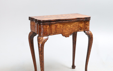 A DUTCH WALNUT AND FLORAL MARQUETRY CARD TABLE, MID-18TH CENTURY.