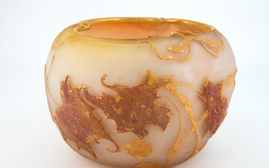 A Daum Nancy Gilt and Etched Opalescent Cameo Glass Bowl, France, ca 1910