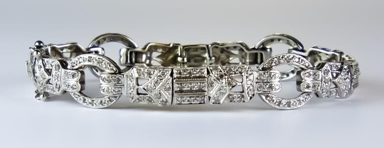A Diamond Set Bracelet, Modern, white metal, set with...