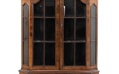 A Dutch walnut display cabinet, curved top, front and sides with glass,...