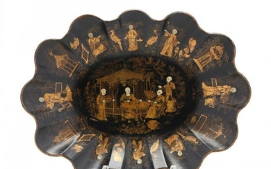 A French Papier Mache Gilt and Black Lacquered