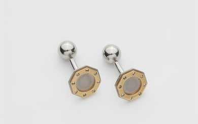 A French pair of steel and 18k white gold "Santos" cufflinks.