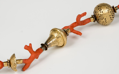 A GILDED SILVER AND CORAL TORAH POINTER. In Polish...