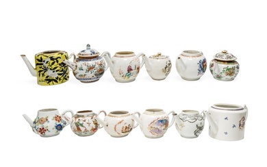 A GROUP OF TWEVLE CHINESE EXPORT PORCELAIN TEAPOTS QING DYNA...